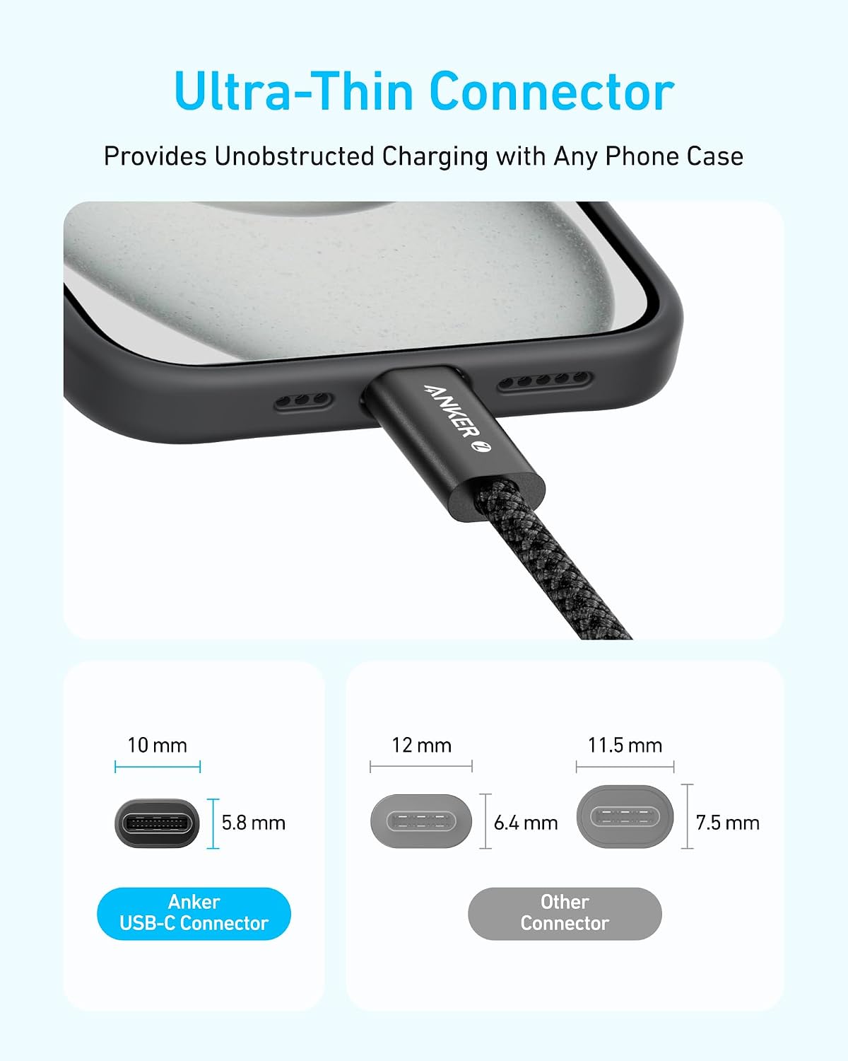 Anker Zolo USB C to USB C Cable, 240W Fast Charging Cable (6 ft, White) | Braided and Dirt-Free, Slim Connector, for iPhone 17 Series, MacBook, and More