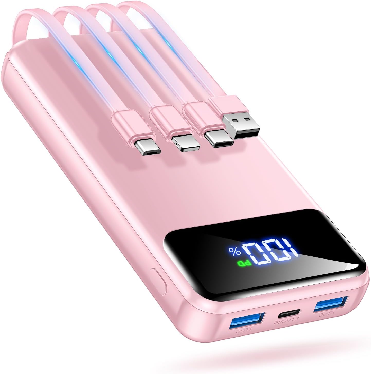 OHOVIV Portable Charger Power Bank 50000mAh,4 Built-in Cables Battery Pack | 22.5W Fast-Charge,55% in 30mins,10 Times for iPhone,Camping Travel Essential,Compatible with iPhone,Samsung,Tablet,Pink