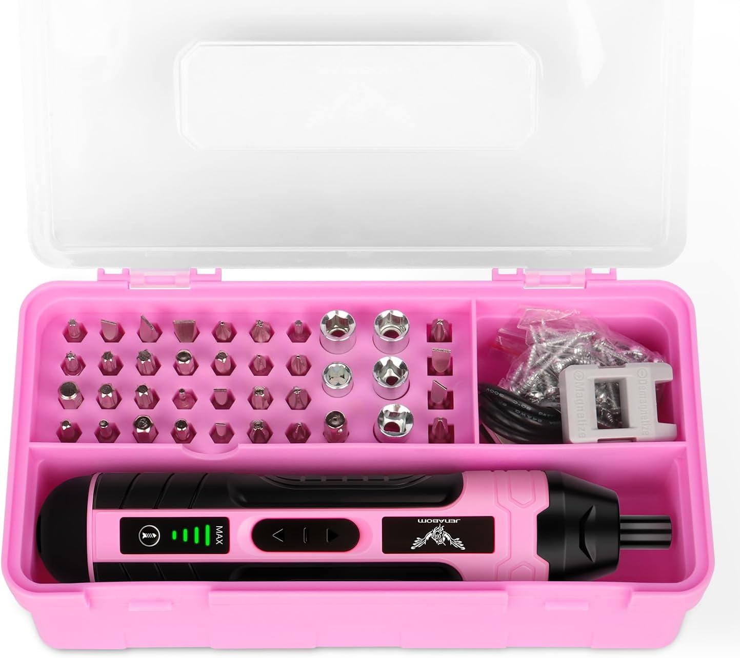 3.6V Electric Screwdriver Rechargeable, Cordless Screwdriver | Type-C Charging, 105 Pcs & Storage Box – Home DIY, Assembly, Furniture Installation, Repairs, Pink