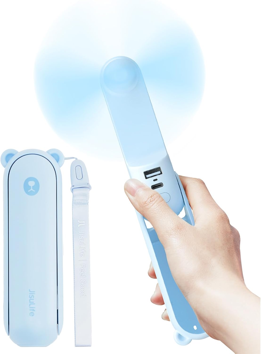 JISULIFE Handheld Fan 8 Plus: 40H Cooling & 4500mAh PowerBank & Flashlight | USB Rechargeable, Portable Pocket Size for Travel, Makeup, Concerts, Summer Gifts for Women(Blue)