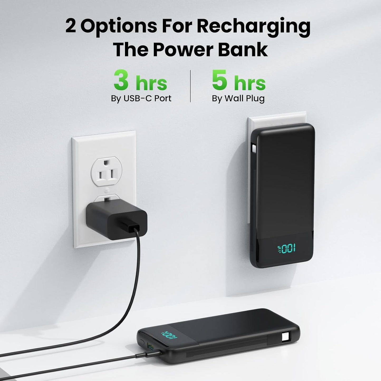 Portable Charger with Built-in AC Plug and Cables,13800mAh All in One USB C Fast Charging Power Bank,Travel Essentials Portable Phone Charger Battery Pack for iPhone 17/16/15/14/13,Galaxy,Android etc