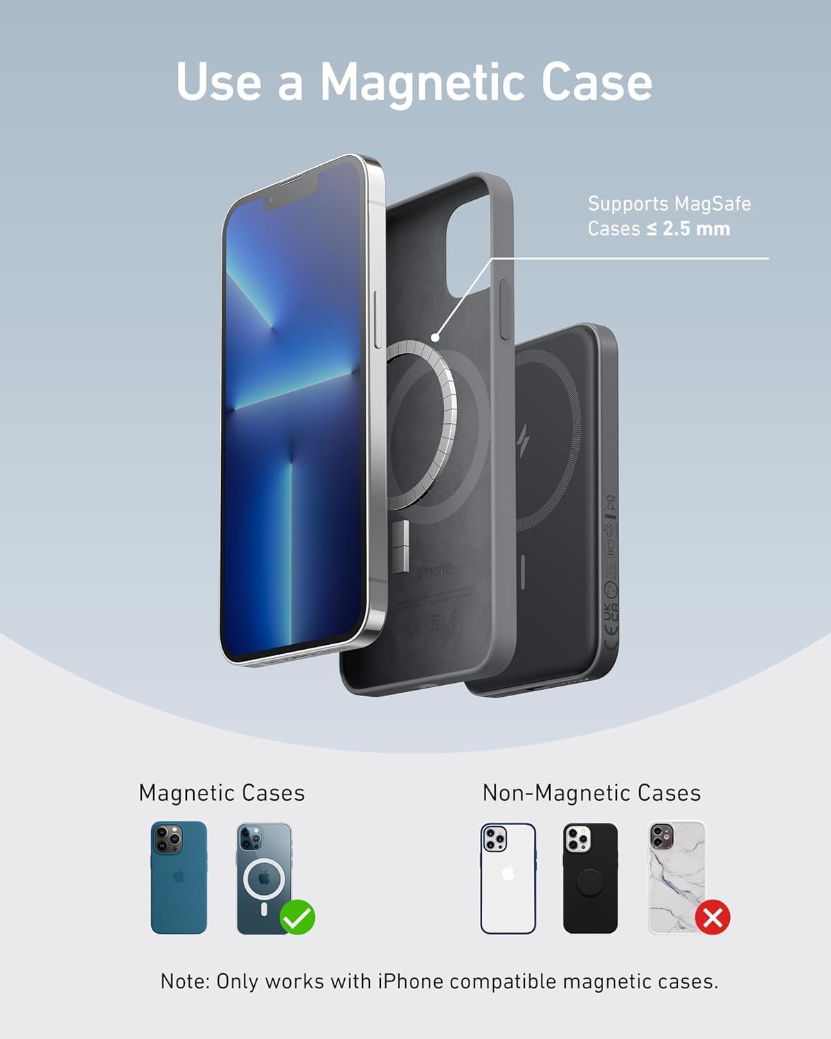 Anker 621 MagGo Power Bank, 5,000mAh Magnetic Portable Charger | Travel Essential Battery Pack with USB-C Cable, Compatible with iPhone 16 / 15 / 14 / 13 / 12 Series