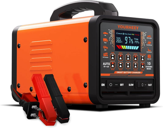2026 Upgraded 0-20A Car Battery Charger, 12V/24V Heavy Duty Smart Fully Automatic Battery Maintainer with Color LCD Screen, 10-Mode Pulse Repair Trickle Charger for Car Truck Boat Motorcycle