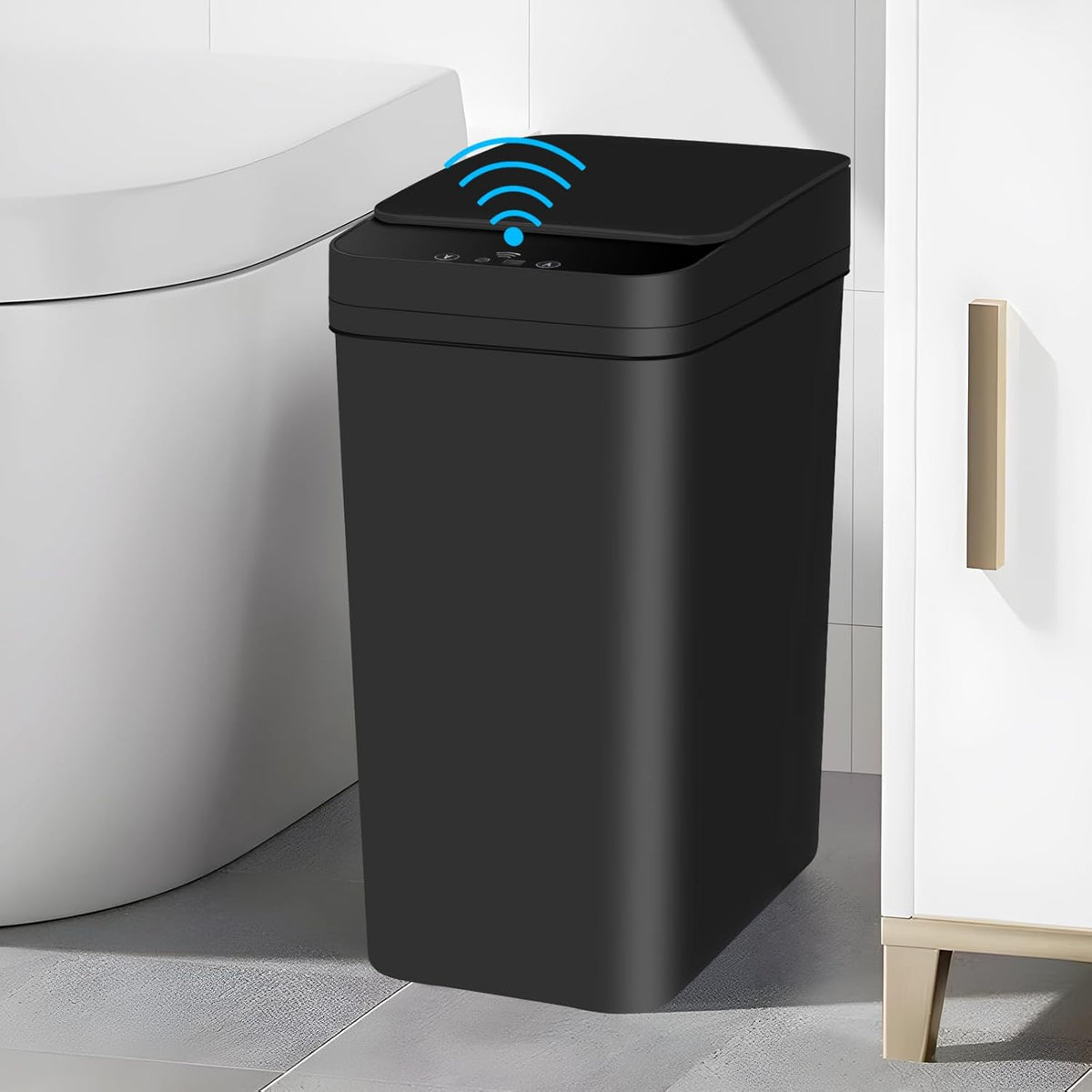 Anborry Bathroom Trash Cans with Lid 2 Pack Touchless Automatic Motion Sensor 2.2 Gal & 4 Gal Small Garbage Can, Smart Electric Narrow Garbage Bin for Bedroom Office Kitchen (White)