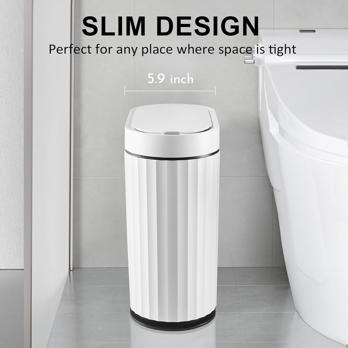 ELPHECO Bathroom Trash Can with Lid, 2 Gallon, Motion Sensor, Black White