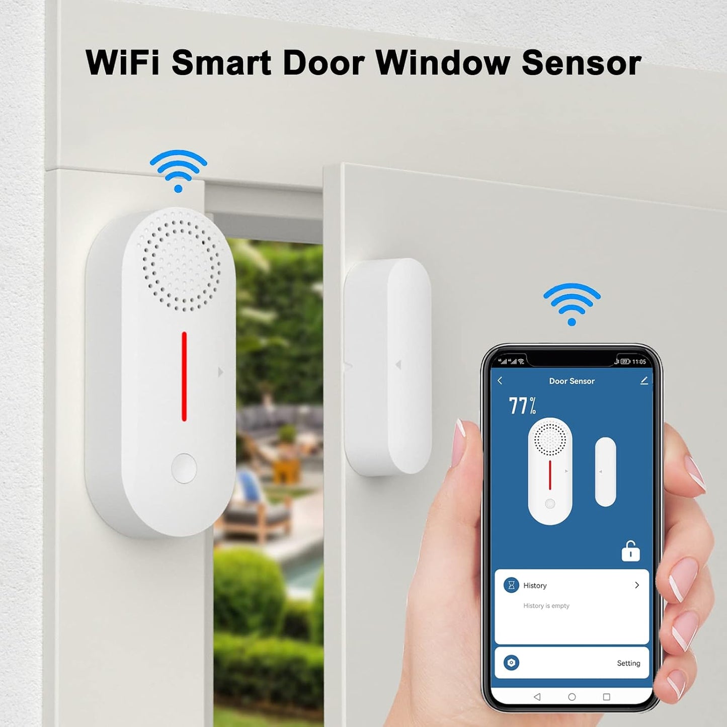 WiFi Smart Door Sensor, Wireless Door Window Sensor Alarm, Mini Contact Sensor for Home Security, Push Notification, Volume Adjustable, Timer, Compatible with Alexa/Google Assistant. 4 Pack