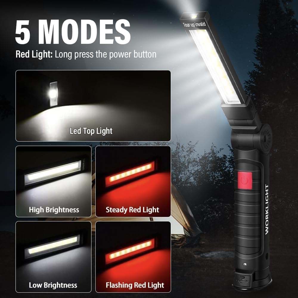 Tool Fathers Day Dad Gifts for Men Him Husband LED Rechargeable Work Light | for Mechanic with Magnetic Base Hook, Grill Light Inspection Flashlight 5 Modes 360° Rotate Car Repair Emergency Birthday