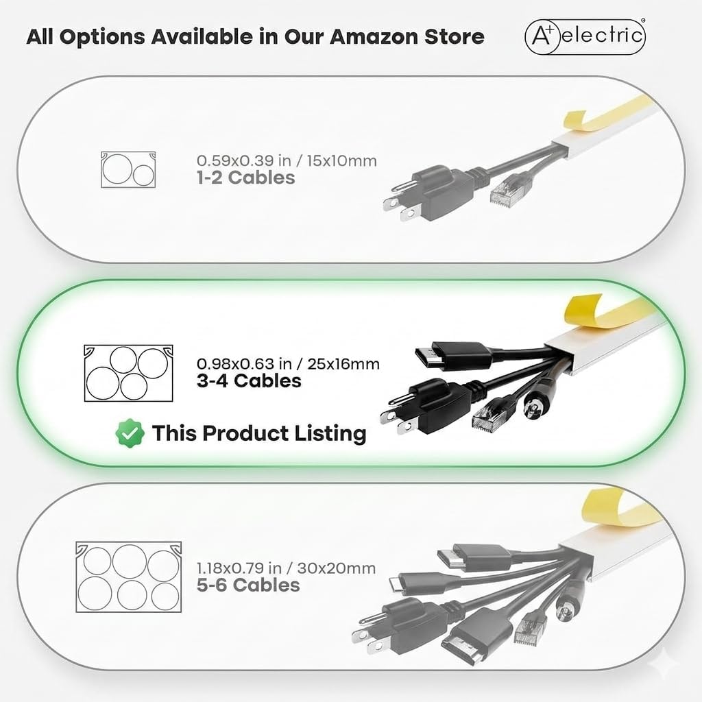 Cord Cover Full Kit, 26ft/315in Self-Adhesive Cable Raceway, 20 Snap-On Channels, Wire Hider for TV, HDMI & Speaker Cables, Includes Connectors & Corners, Paintable Cable Management, White