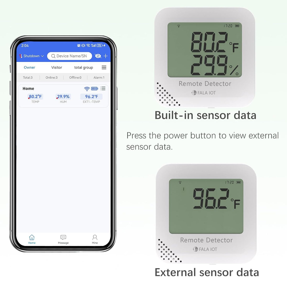 External Flat Temperature Sensor Probe – Waterproof, Wide Range (-40°F to 248°F), 16.4ft Length for Aquarium,Greenhouse, Farm, Freezer & Industrial Use, Only for FALA IOT Detector, 5 Meters