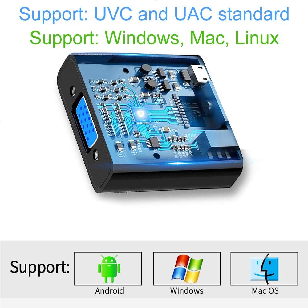 VGA Capture Card, VGA to USB Capture Device with Mic Input Support HD Video for Gaming, Streaming, Teaching, Video Conference, Live Broadcasting
