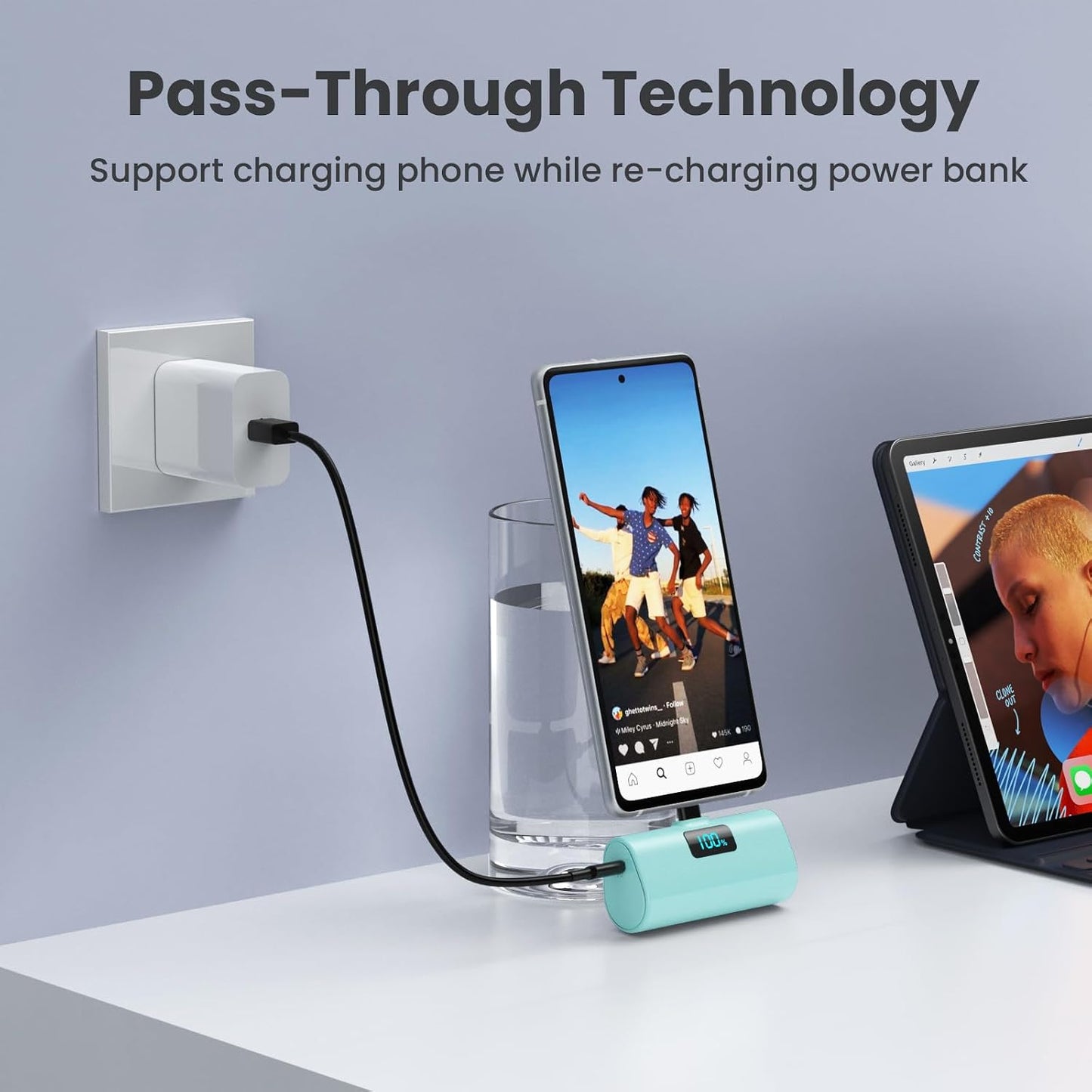 [2-Pack]Portable Charger for iPhone 16/15 Series,5200mAh PD USB C Power Bank Built-in USB-C Connector,Battery Pack Compatible with iPhone 16/16 Plus/16 Pro/16 Pro Max/15 Series,Android (Blue+Green)
