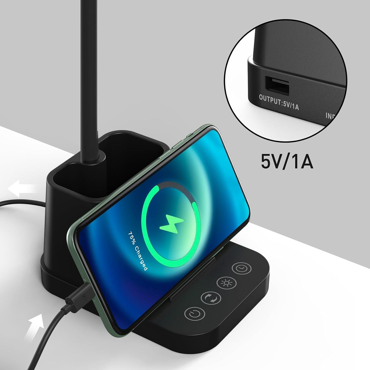 AXX LED Desk Lamp with USB Charging Port for College Dorm Room | for Home Office Bedrooms, Back to School, Black, Small, 650LM, Pen Holder, Timer Settings, Gooseneck, Study Light