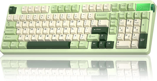 CORBOBO LEOBOG A98-96% Mechanical Keyboard Wireless, Tri-Mode BT5.0/2.4GHz/USB-C, Creamy Keyboard with Number Pad, Gasket Structure Hot Swappable, RGB Backlit Green Gaming Keyboards with Knob for PC