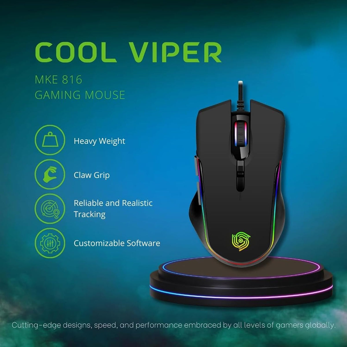 Wired Gaming Mouse - Computer Corded Mouse with 6 Programmable Buttons | Up to 7200 DPI Optical Sensor, RGB Lighting, for PC Laptop, Black ( Cool Viper)