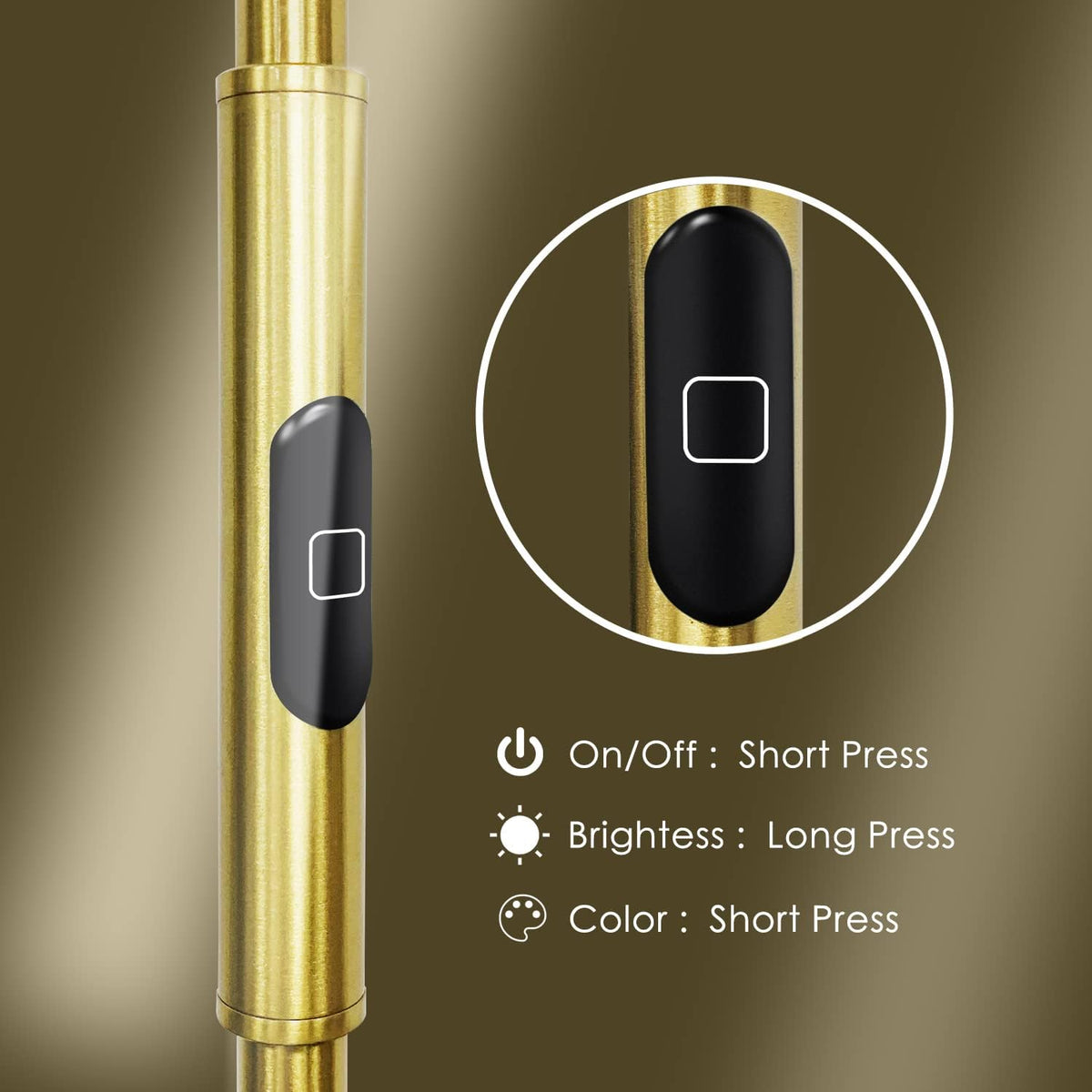 JOOFO LED Torchiere Floor Lamp with Remote, Stepless Dimmable, Brushed Gold