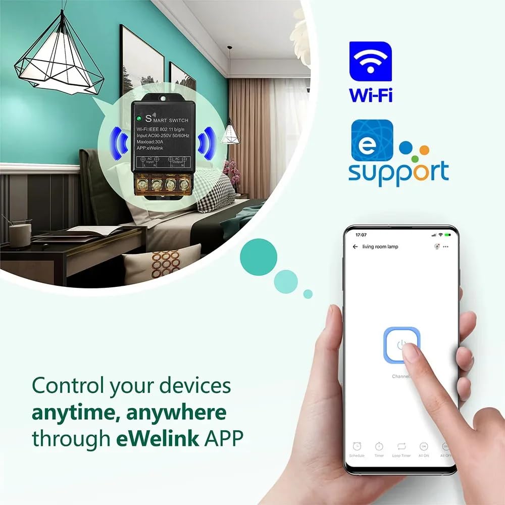 Ewelink 30A Hight Power WiFi Smart Switch 110V/120V/240V, APP Remote with Timer, Wireless DIY Mode for Home Automation, Compatible with Alexa & Google Home