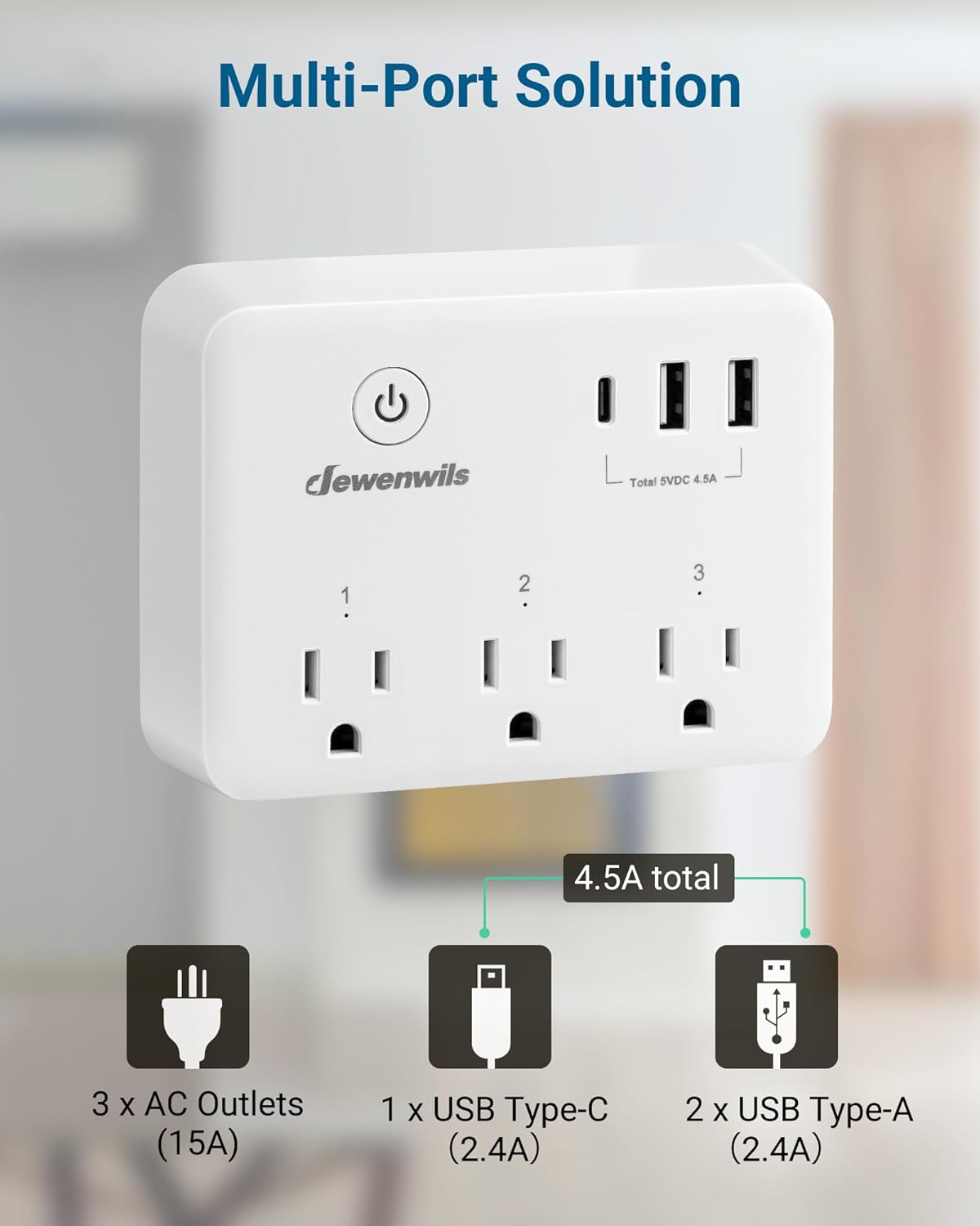 DEWENWILS Wireless Remote Control Outlet, 125V/15A/1875W Remote USB Outlet Switch, 100FT Control Range, Programmable & Expandable Indoor Remote Control Outlet for Light, Fan