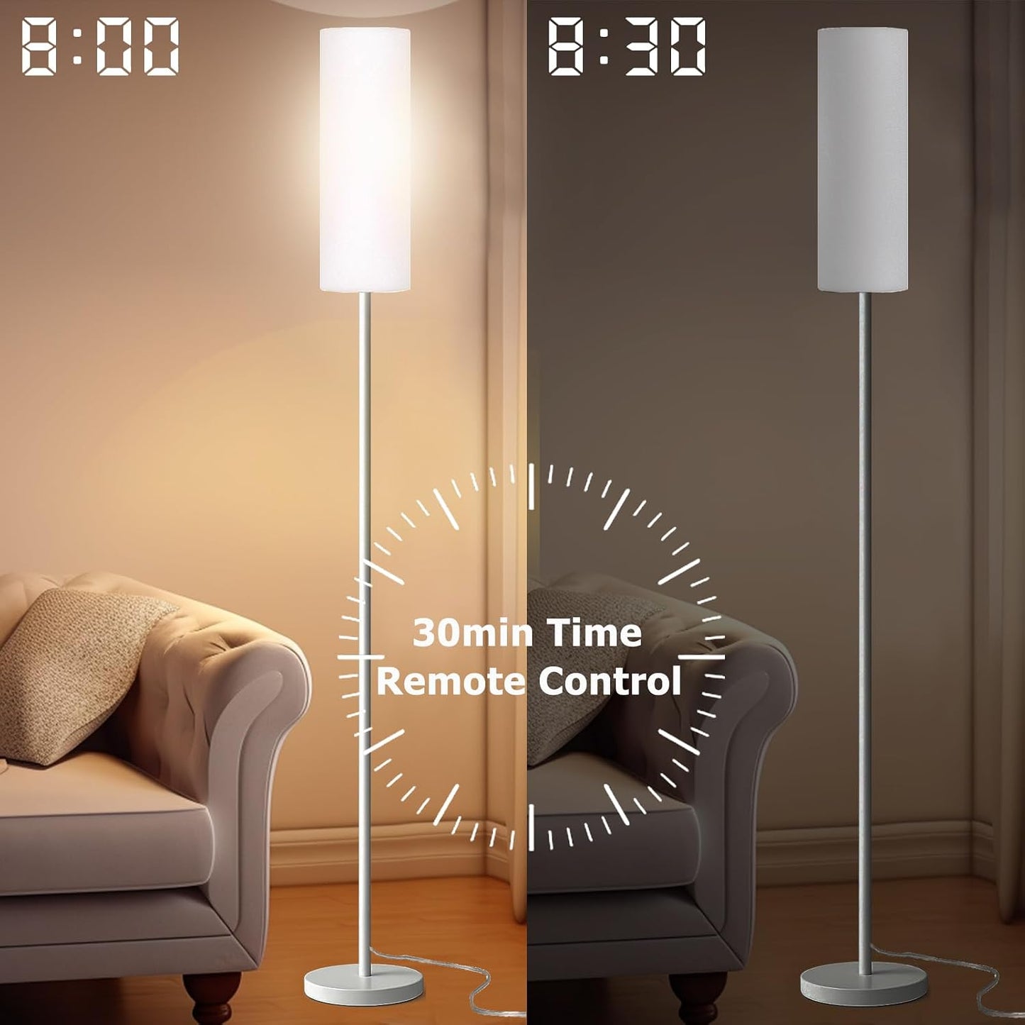 Qaubauyt Smart LED Floor Lamp with APP Control & RGB Colors - Dimmable Standing Lamp for Living Room, Bedroom, Gaming - Remote, Timer, 9W Bulb Included, 67" Modern Tall Lamp (White)