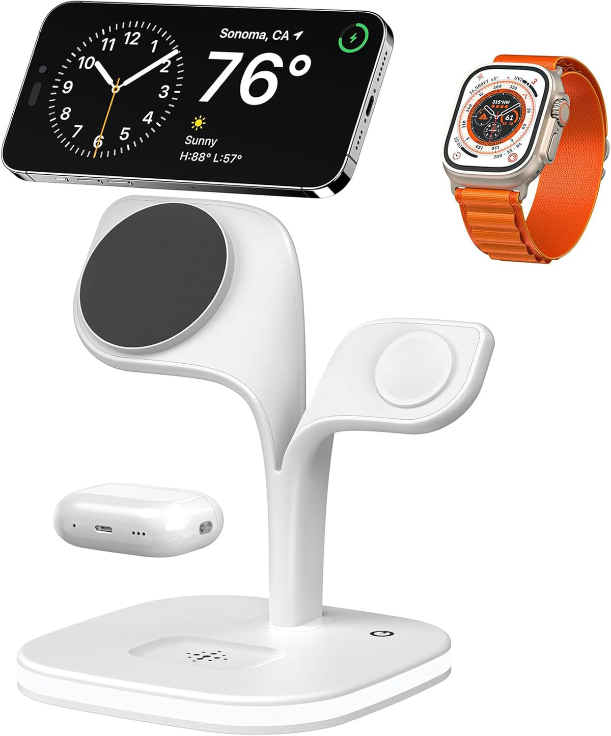 EXW for Magsafe Charger Stand,Charging Station for Multiple Devices,Wireless Charger for iPhone 17 Air 16 15 14 13 12 Series,Apple Watch Series 1-10/Ultra,AirPods Pro with LED and Adapter (White)