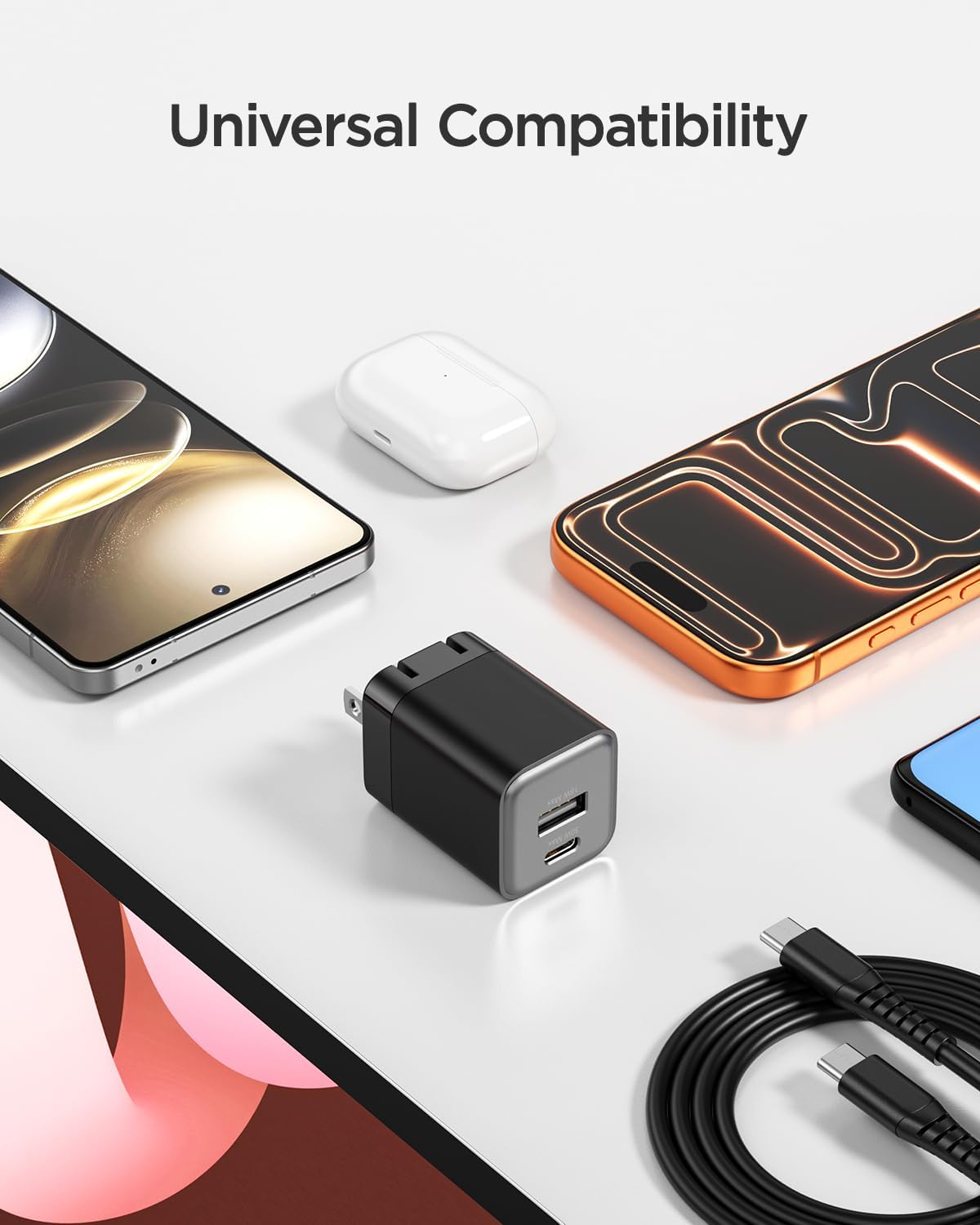 30W USB C Fast Charger, Dual Port USB C Wall Charger with Foldable Plug for iPhone 17/16/15, Samsung S24, iPad, 40% Smaller & Safer Nano Charger Block, (Black, 2 Pack)