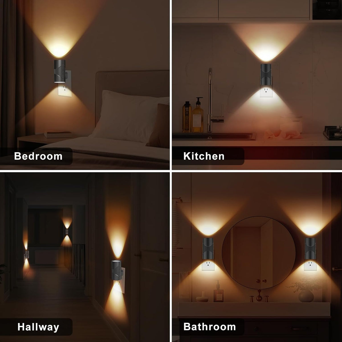 easuntec Night Lights Plug into Wall, Plug in Night Light, Night Light, Dusk to Dawn Light Sensor, 3 Light Modes, Dimmable Night Lights for Bedroom Bathroom Hallway Kitchen Stairs (Black, 2 Pack)