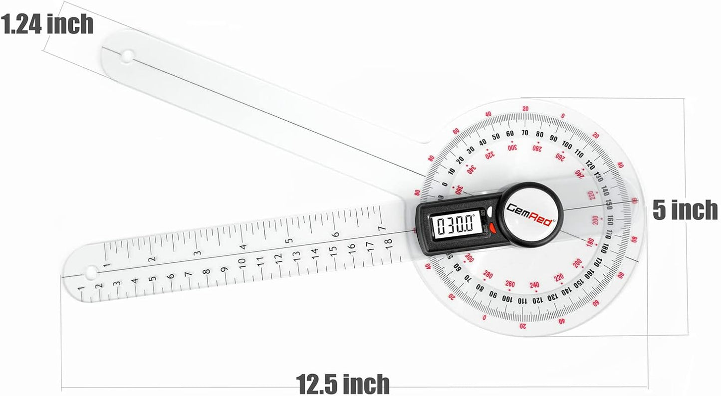 GemRed 12" Digital Goniometer for Joint Range of Motion ROM Measurement | GR311 New Version