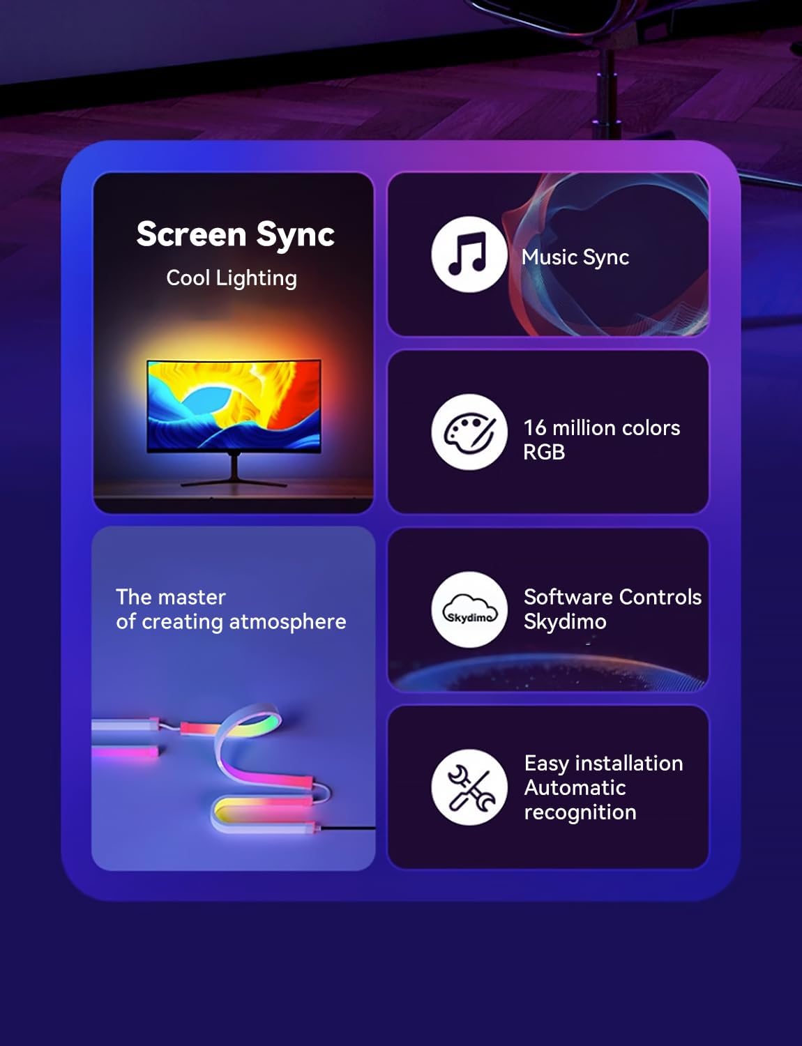 G100 LED Monitor Backlights for PC & Mac, LED Strip Lights that Sync with Screen Color or Music, Computer Light Bar Behind Monitor, LEDs for Desk Gaming, USB Port, Software Control, 27 in