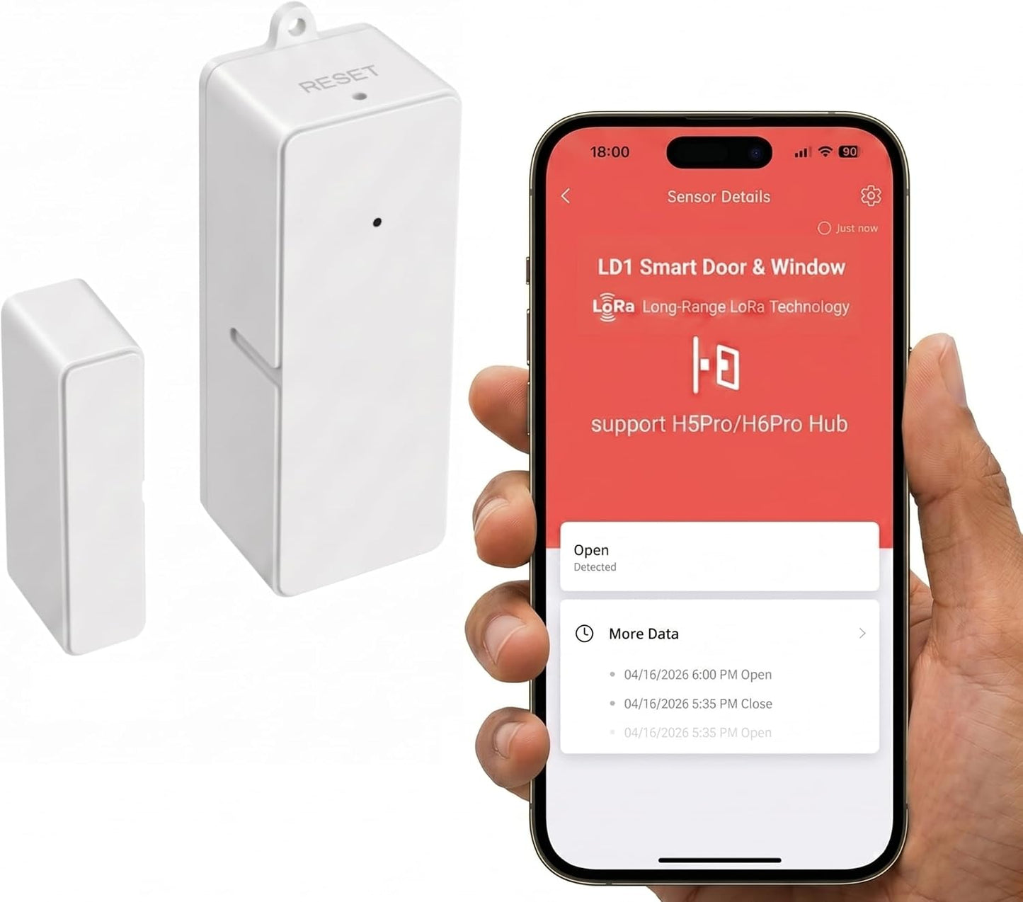 MOCREO LD1 LoRa Smart Door Window Sensor, 2000ft Ultra-Long Range, 5-Year Battery Life, Door Left Open Alert, Anti-False Alarm, No Monthly Fees, Hub Required (Not Included)