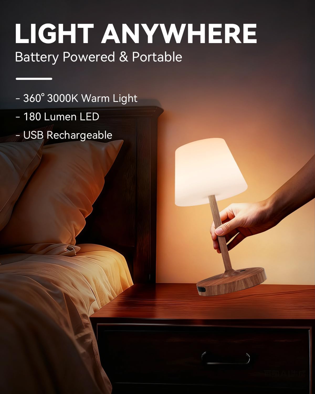 SAIWEYA Outdoor Waterproof Shower Lamp, 5200mAh Rechargeable Bathroom Lamp | IP65 Cordless Shower Light, Touch Dimming, Long-Lasting Battery, Versatile for Patio, Camping, Bathroom, Restaurant & Kitchen