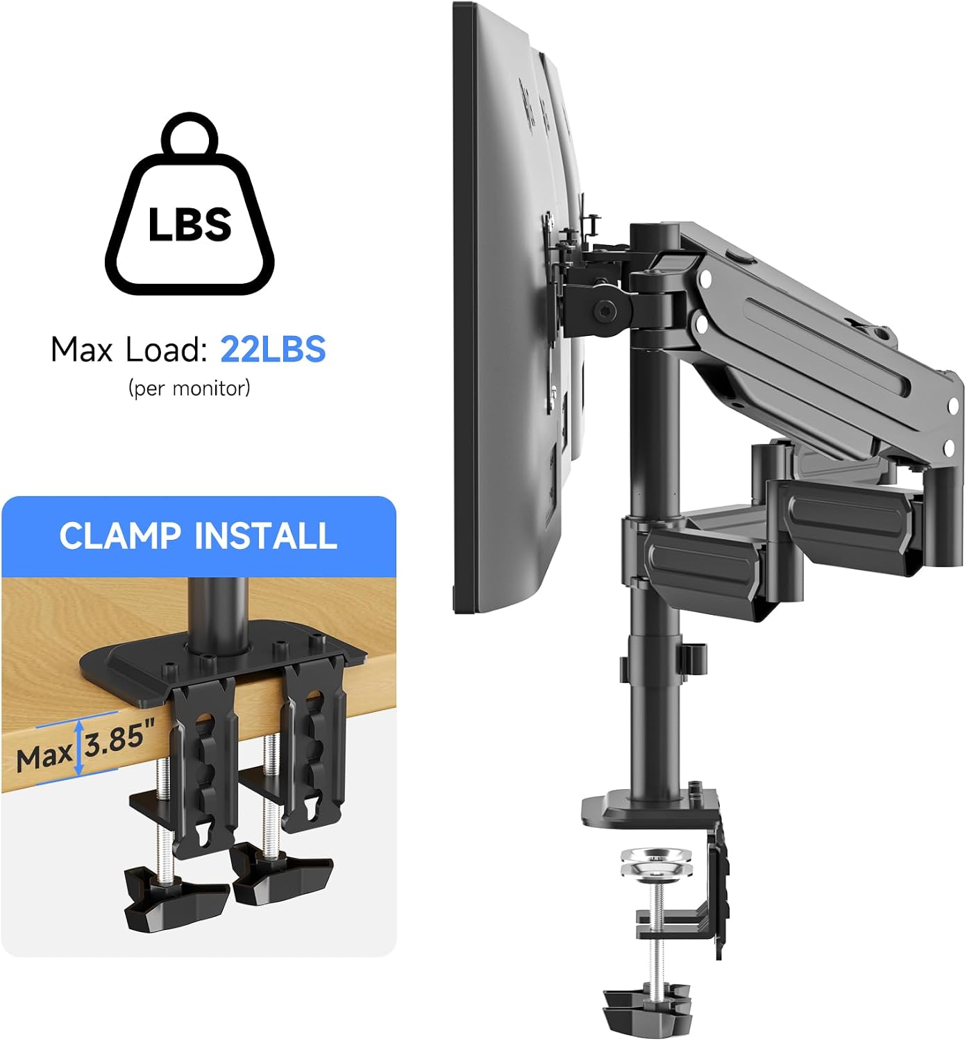 suptek Triple Monitor Mount for Most 17 to 32 inch Screens,Gas Springs Adjustment Triple Monitor Desk Mount Stand with Clamp & Grommet Kit,Black(MD8003)