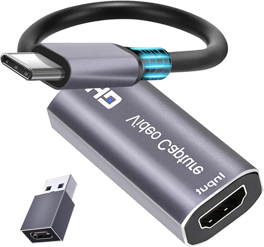 Extenuating Threads 4K HDMI Capture Card, Cam Link Video Capture Card HDMI to 1080P Type-C for Windows Mac OS System for Gaming Meeting with USB C Adapter to Adjust PS3 4, Switch, Xbox, silver