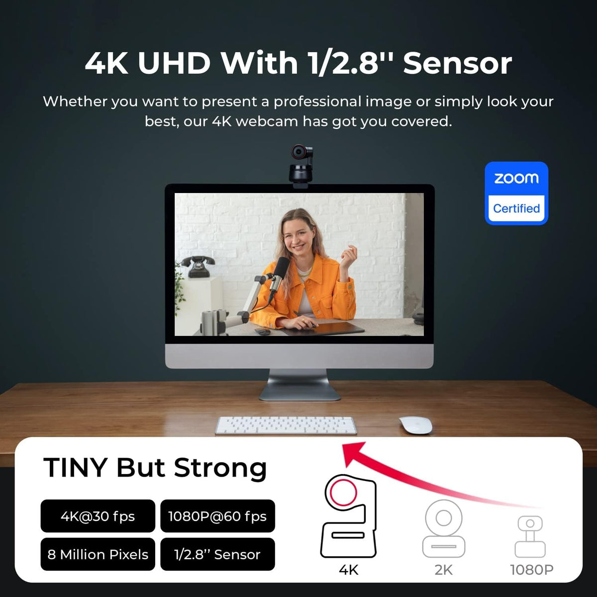 OBSBOT Tiny PTZ 4K Webcam, AI Tracking & Autofocus, Video Conference Camera
