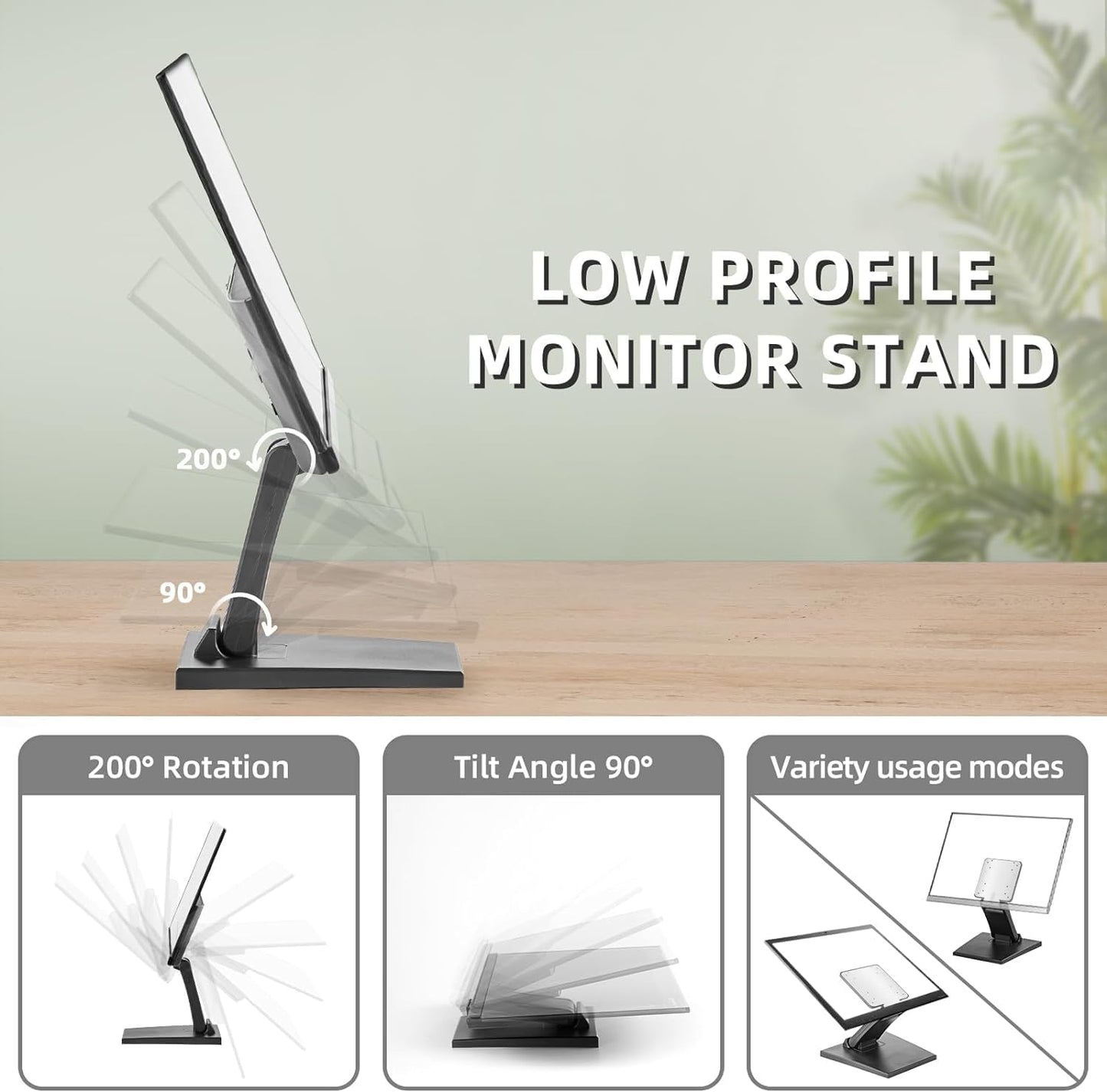 Wearson WS-03A VESA Monitor Stand Low Profile Lay Flat Short Foldable with VESA Hole 75x75mm&100x100mm