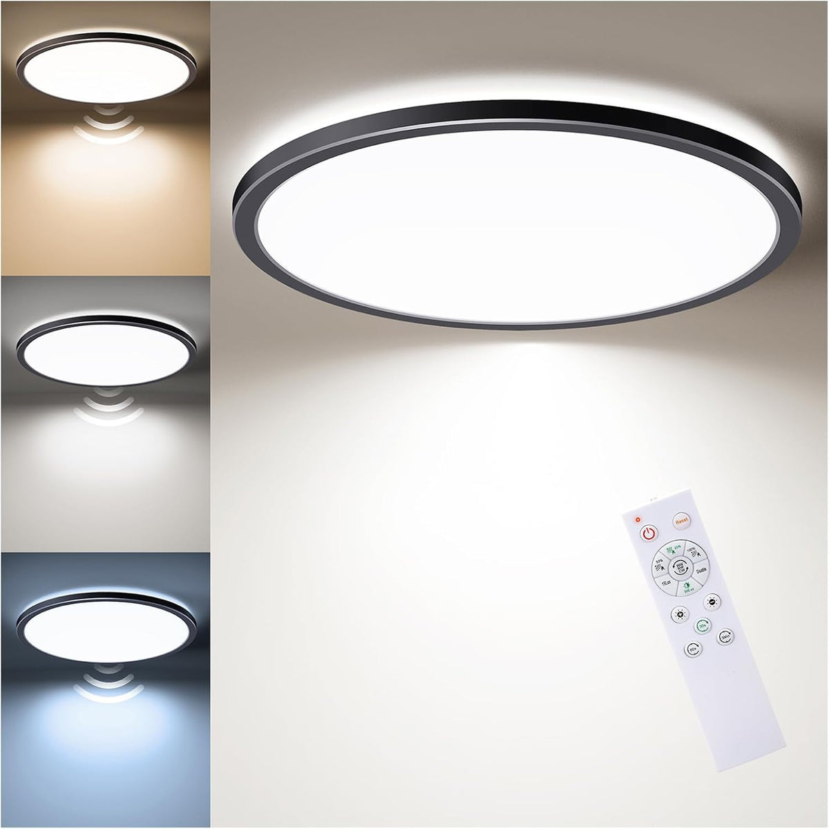 Matane Motion Sensor LED Ceiling Light with Remote, 12 Inch Wired Flush Mount Light 3000K 4000K 5000K, 2400LM Dimmable Motion Sensor Light Indoor for Closet Hallway Laundry Stairs Black New Version