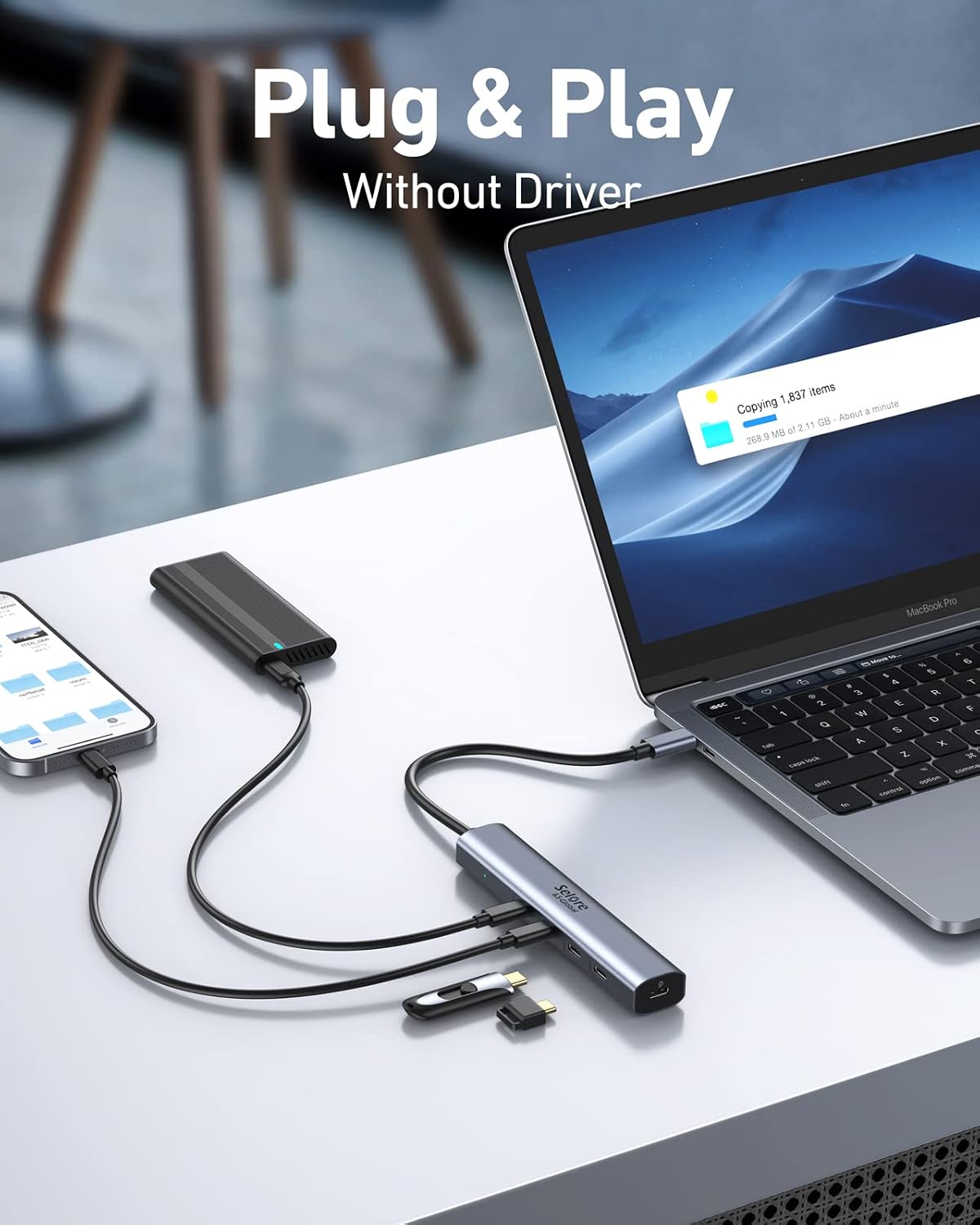 10Gbps USB-C Hub, 5-Port USB-C Splitter with 100W Power Delivery, Multiport Adapter for Laptops, USBC Hub for MacBook Pro/Air M2/M1, iPad, Dell, HP, Samsung