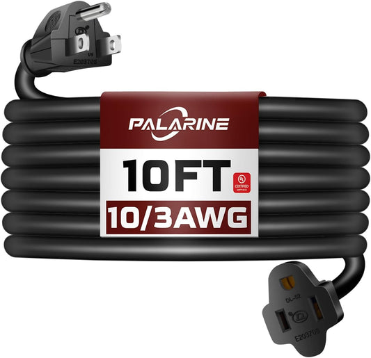 10 Ft Black Outdoor Extension Cord, 10 Gauge Heavy Duty Power Cord