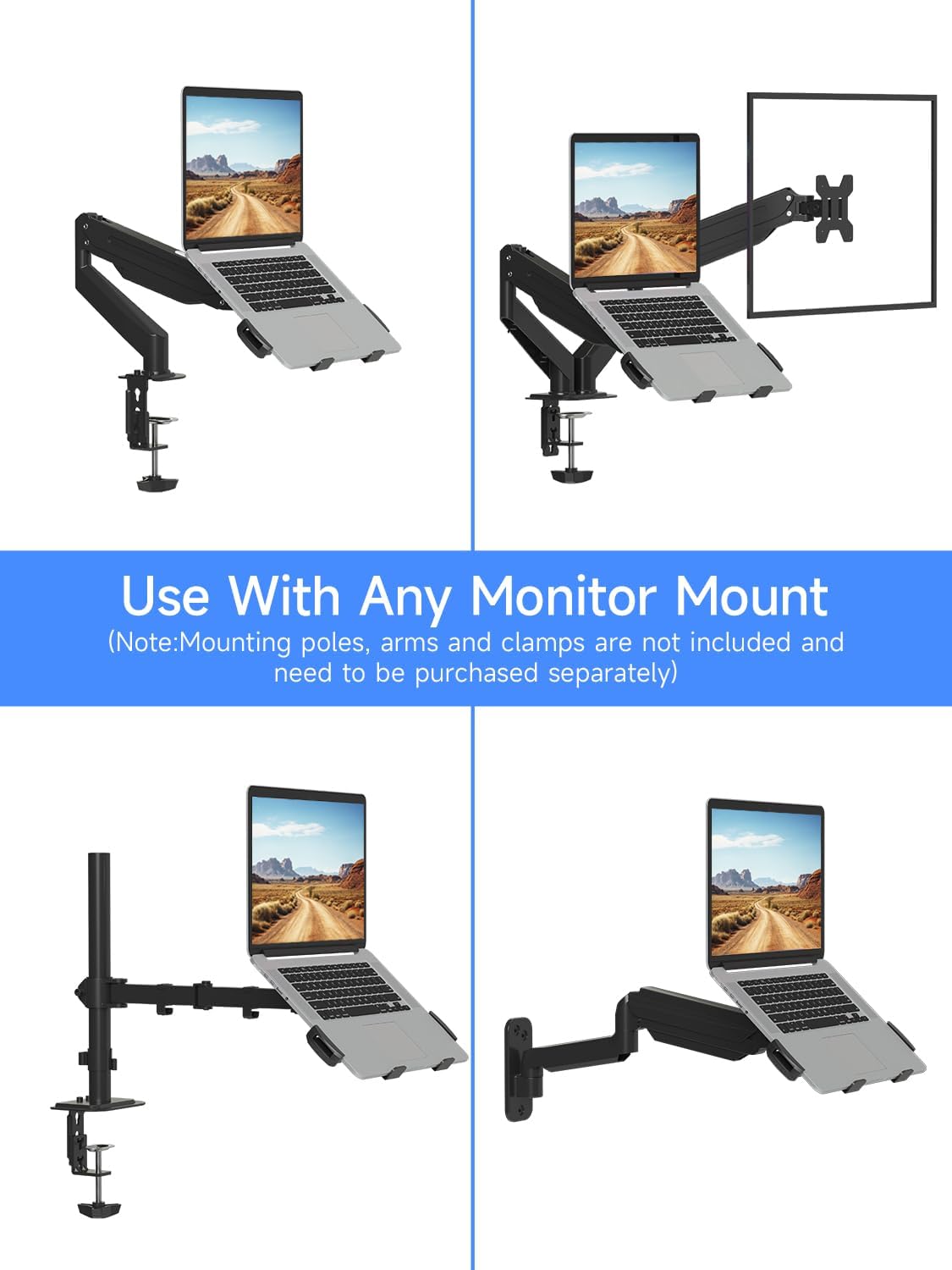 suptek Laptop Tray Adjustable 13 to 18 inch VESA Arm Mount Tray for Monitor Arms and Stands (Tray Only),Fits 75x75/ 100x100 mm VESA Mount Holes,and Supports Weight up to 22lbs,Black(TP0071)