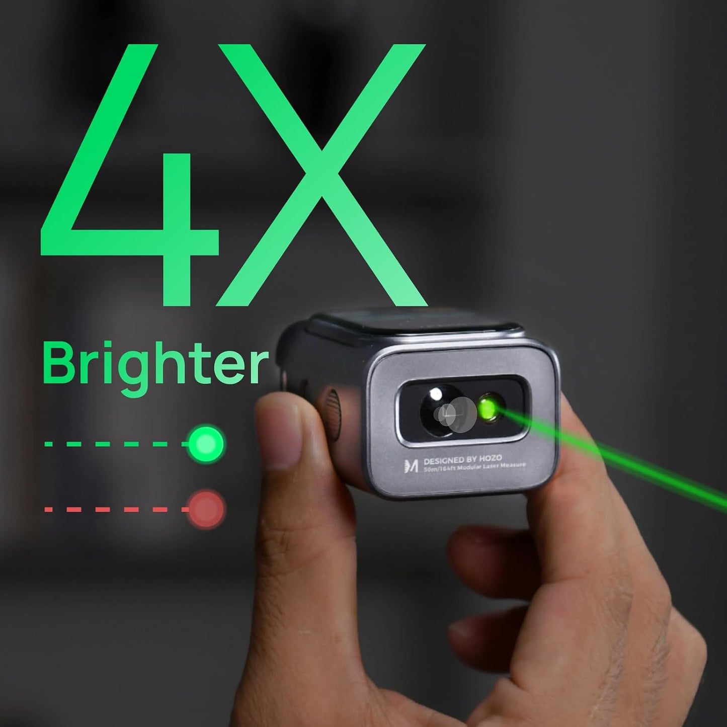 M-Cube Green-Beam Laser Measuring Tool, 164ft/50m, ±1/16 inch Accuracy, Small Size, High-Visibility Real Green Beam for Outdoor, Area/Volume/Pythagorean, LCD Display, Bluetooth App, Rechargeable