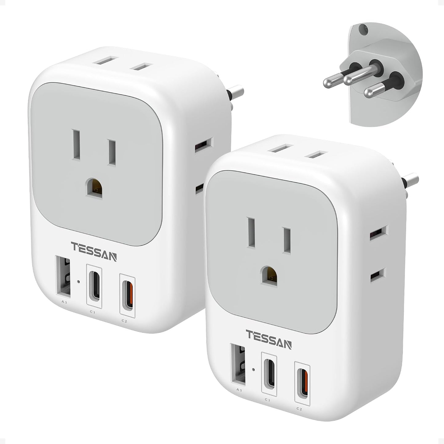 TESSAN UK Travel Adapters PD 20W, 2 Pack Type G | 4 Outlets 3 USB (2 USB-C), US to UK Ireland London Scotland England, Kenya Dubai Singapore Hong Kong