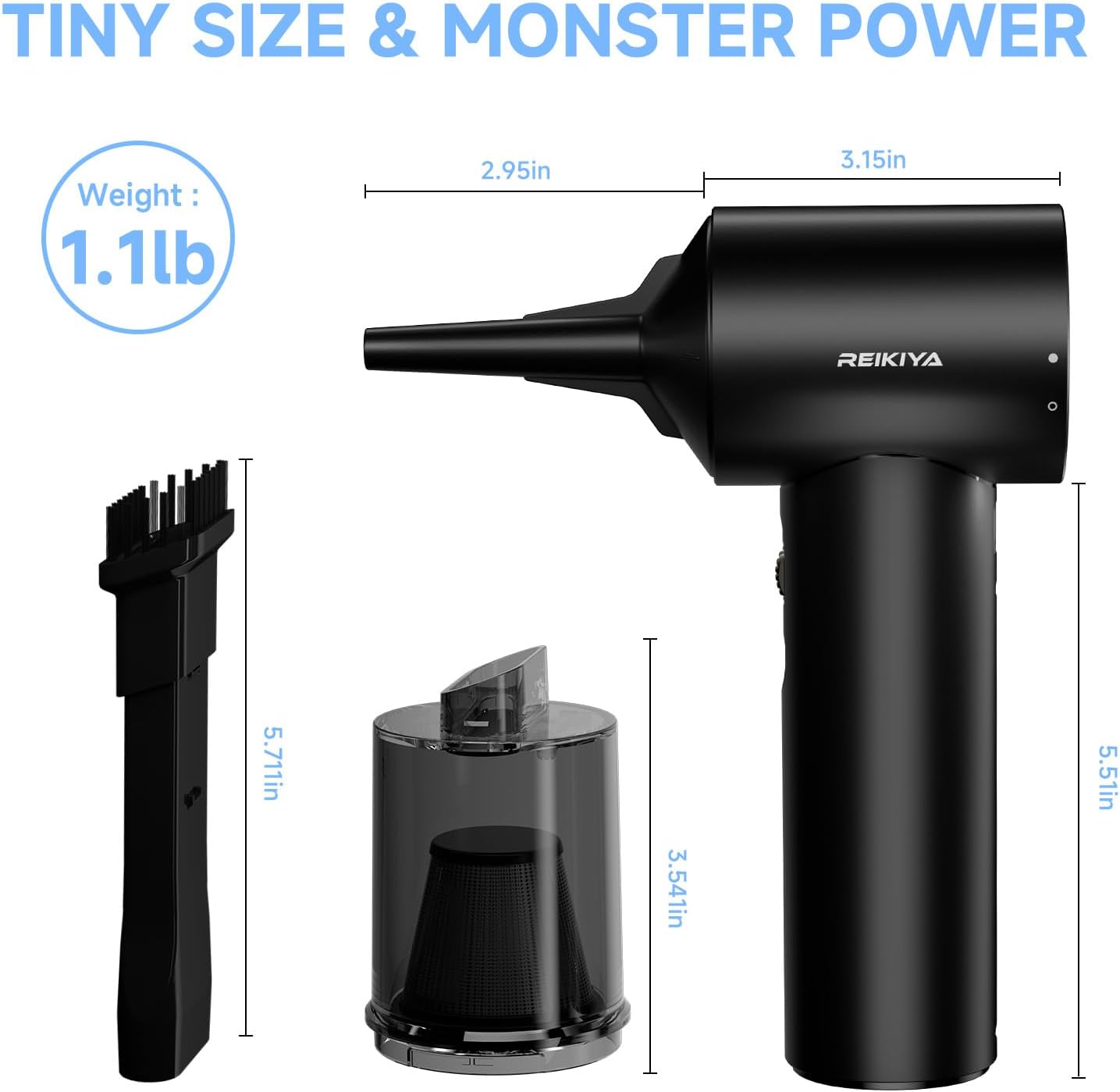 Computer Keyboard Cleaner Portable Vacuum and Compressed Air Duster Black | 18000Pa super power, cordless cleaner for tight spaces, with LED light, 150000rpm adjustable blower, 2600*3 mAh rechargeable