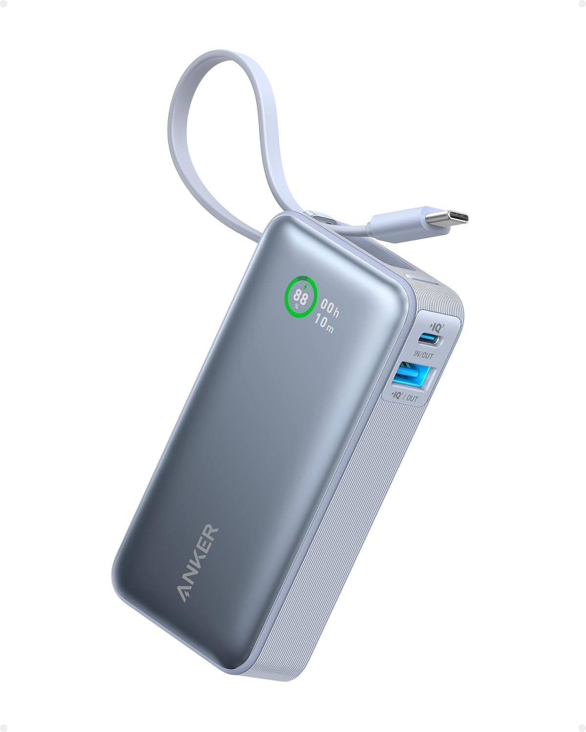 Anker Nano Power Bank,10,000mAh 30W Portable Charger,Built-in USB-C Cable | 30W Recharging and Output, USB-C and USB-A Ports, for iPhone 17 / 16 / 15 Series, MacBook, Galaxy, AirPods, and More