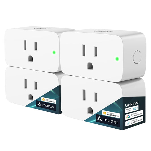 Linkind Matter Smart Plug, Work with Apple Home, Alexa, Siri, Google Home | Smart Outlet Timer & Schedule, Smart Home Automation, 15A/1800W, APP Remote Control, ETL Certified, 2.4G Wi-Fi Only, 4 Pack