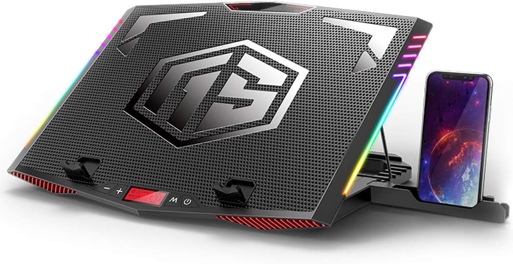 MeFee RGB Laptop Cooling Pad for 15.6-21 Inch Professional Gaming Laptop Cooler with 6 Quiet Fans and Button Control, Pure Metal Panel Portable Cooler