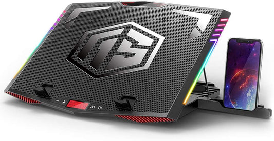 MeFee RGB Laptop Cooling Pad for 15.6-21 Inch Professional Gaming Laptop Cooler with 6 Quiet Fans and Button Control, Pure Metal Panel Portable Cooler