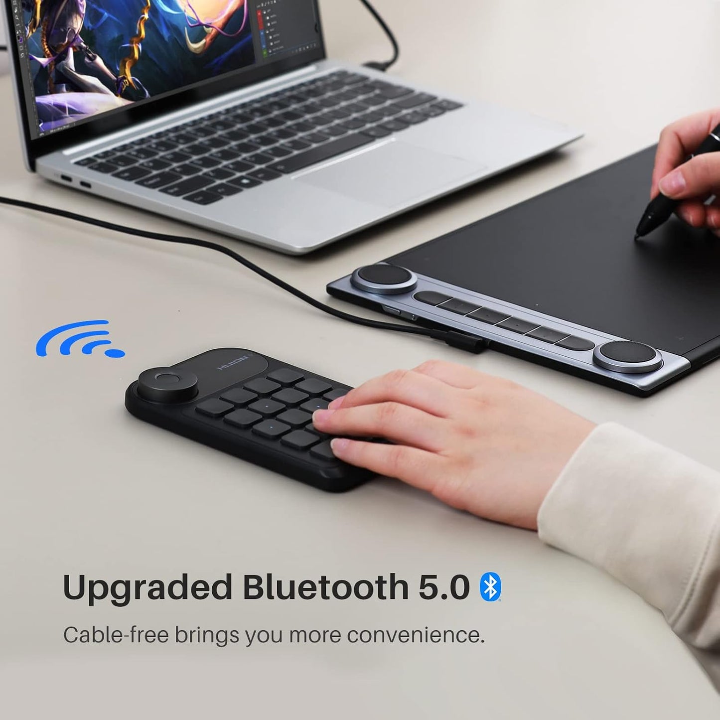 HUION Keydial Mini Bluetooth Programmable Keypad with Dial 18 Shortcut Keys | 5 Keys Anti-ghosting Macro Keypad, Wireless Shortcut Keyboard for Drawing Tablet, PC, MacBook, Surface Pro, Editing, Gaming