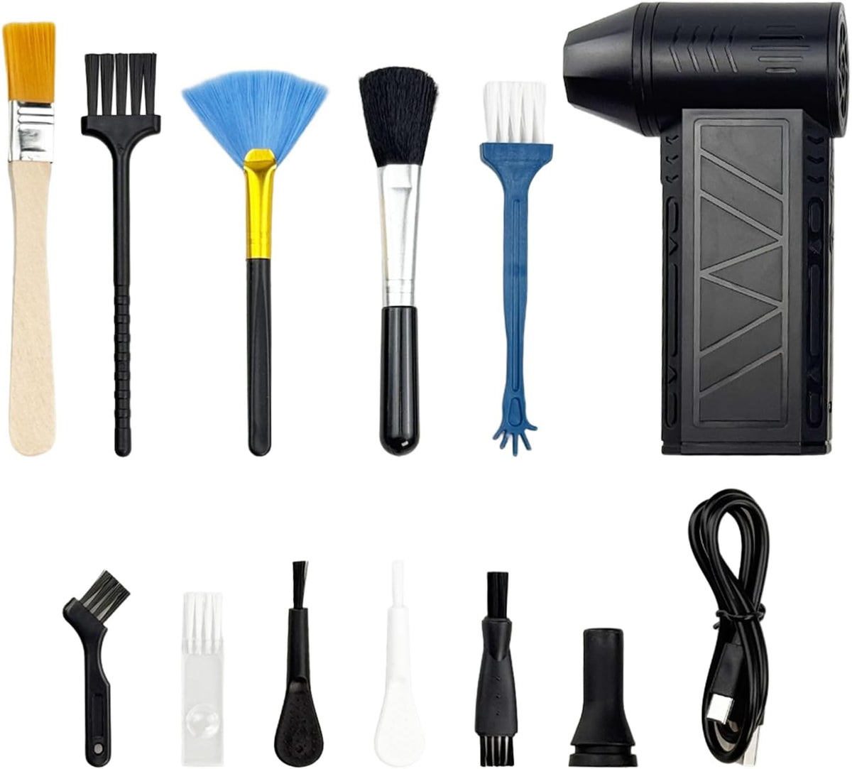 Flylin Turbo High Speed Fan with LED Light Black Box 10Pcs Cleaning Brushes | Cordless electric blowing tool, Adjustable force duster, For computer keyboard home use, Portable air cleaner accessory