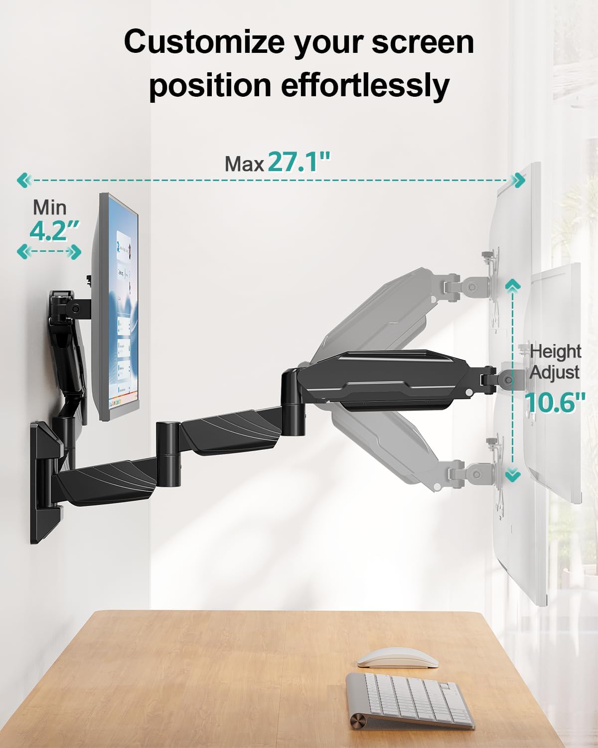 Long Arm Dual Monitor Wall Mount for 17-32", Max 27.1" Extension