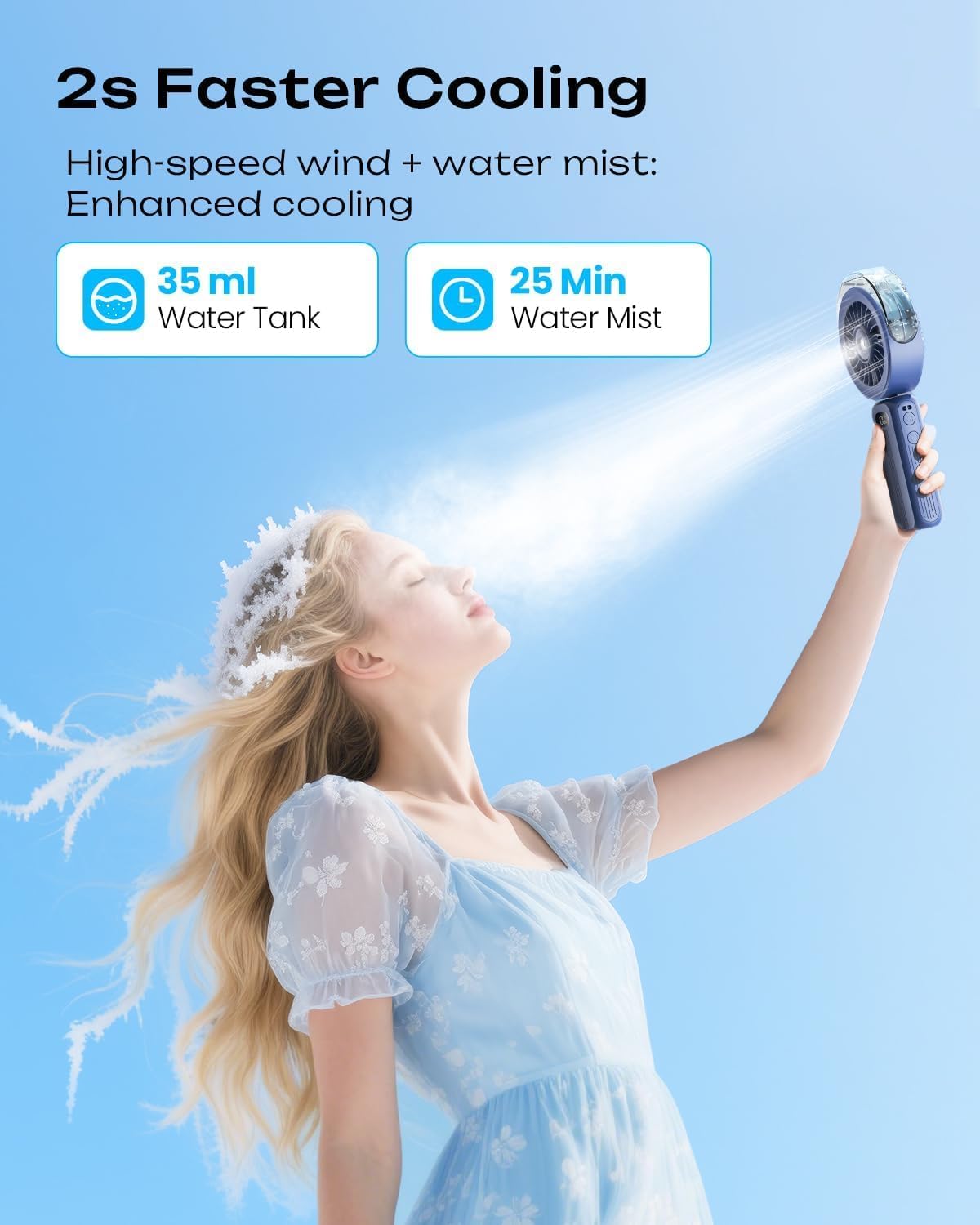 Otlonpe Handheld Misting Fan Portable, Powerful 4 High Speeds Rechargeable Small Hand Held Fan Water Mist, 4000mAh Battery Operated, Foldable, Lanyard, Personal Cooling for Travel Men Wome