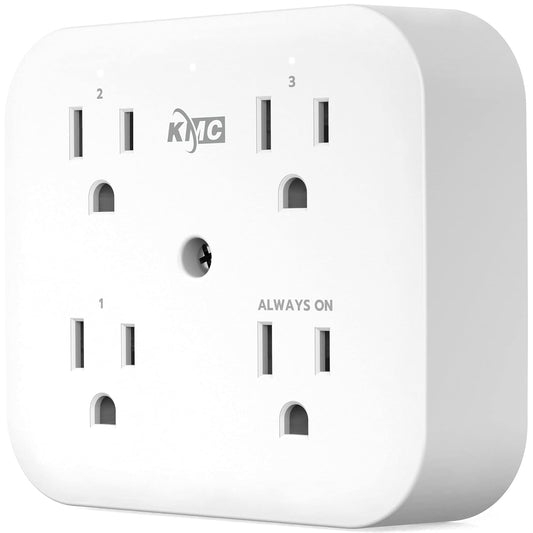 KMC Smart Tap Mini 4-Outlet Wall Mounted Multi Plug Adapter, 3 Independently Controlled Wi-Fi Smart Outlets, Compatible with Alexa & Google Assistant, No Hub Required