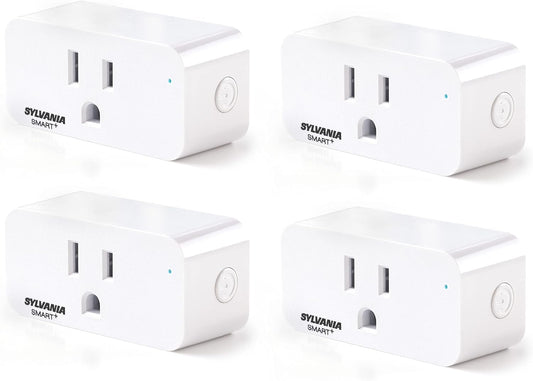 Sylvania WiFi Smart Plug, Voice Control, Compatible with Alexa and Google Home, Timer, On/Off, White - 4 Pack (75703)